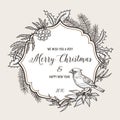 Hand drawn vintage christmas greeting card. Happy Royalty Free Stock Photo