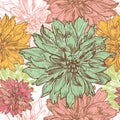 Hand drawn vintage dahlia flowers seamless pattern Royalty Free Stock Photo