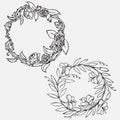 Hand drawn Vintage decorative lovely set of laurels and flower wreaths Doodle ancient wreath, decorative design element