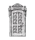 Hand drawn vintage door. Sketch vector illustration