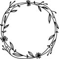 Hand drawn vintage floral branch and herb Laurel Wreath Border Branch.