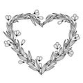 Hand drawn vintage Floral Wreath in the shape of heart. Vector i