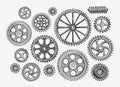 Hand-drawn vintage gears, cogwheel. Sketch mechanism, industry. Vector illustration Royalty Free Stock Photo