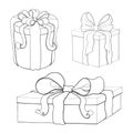 Hand drawn vintage gift box collection. line drawn illustration of presents isolated. outline icon set of present boxes Royalty Free Stock Photo