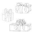 Hand drawn vintage gift box collection. line drawn illustration of presents isolated. outline icon set of present boxes Royalty Free Stock Photo