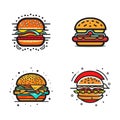 Hand Drawn vintage hamburger logo in flat line art style