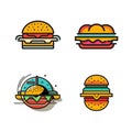 Hand Drawn vintage hamburger logo in flat line art style