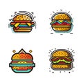 Hand Drawn vintage hamburger logo in flat line art style