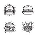 Hand Drawn vintage hamburger logo in flat line art style