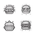 Hand Drawn vintage hamburger logo in flat line art style