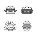 Hand Drawn vintage hamburger logo in flat line art style