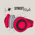 Hand-drawn vintage headphones. Sketch music. Vector illustration