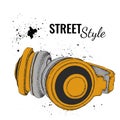 Hand-drawn vintage headphones. Sketch music. Vector illustration