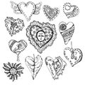 Hand drawn vintage hearts