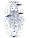 Hand Drawn vintage hipster sailor beard portrait. Old tatoo seaman. Man is an ideal art for print,coloring book, posters, t-shirts Royalty Free Stock Photo