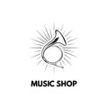 Hand drawn vintage hunting horn. Music shop logo. Vector illustration.