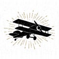 Hand drawn vintage icon with biplane vector illustration