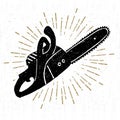 Hand drawn vintage icon with a textured chainsaw vector illustration