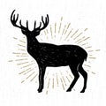 Hand drawn vintage icon with a textured deer vector illustration