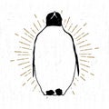 Hand drawn vintage icon with a textured penguin vector illustration