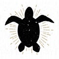 Hand drawn vintage icon with a textured sea turtle vector illustration
