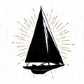 Hand drawn vintage icon with yacht vector illustration Royalty Free Stock Photo