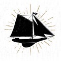 Hand drawn vintage icon with yacht vector illustration Royalty Free Stock Photo