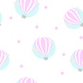 Vector vintage illustration with cute hot air balloon and banner in sky. Seamless pattern. Royalty Free Stock Photo