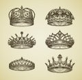 Hand-drawn vintage imperial crown in retro style. King, Emperor, dynasty, throne, luxury symbol. Vector illustration Royalty Free Stock Photo