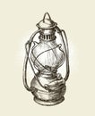 Hand-drawn vintage kerosene lamp. Sketch oil . Vector illustration Royalty Free Stock Photo