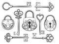 Hand drawn vintage key and lock vector set