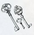 Hand drawn vintage keys