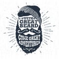 Hand drawn vintage label with textured bearded face vector illustration.