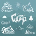 Hand-Drawn vintage lettering label mountains, forest and su