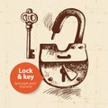 Hand drawn vintage lock and key banner