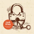 Hand drawn vintage lock and key banner Royalty Free Stock Photo