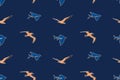 Hand drawn vintage marine wildlife seamless pattern vector illustration. Albatross, gull and flying fish sketch endless background