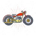 Hand Drawn Vintage Motorcycle Vector Logo Design Template. Bikeshop Or Motorcycle Service Icon. Vector