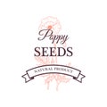 Hand drawn vintage poppy logo isolated on white. Vector illustration in sketch style Royalty Free Stock Photo