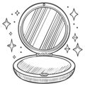 Hand drawn vintage powder compact with a mirror and sparkles sketch illustration Royalty Free Stock Photo