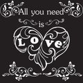 Hand drawn vintage print with heart. All you need is love This i Royalty Free Stock Photo