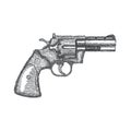 Hand Drawn Vintage Revolver Gun. Firearm, pistol sketch. Vector