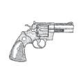 Hand Drawn Vintage Revolver Gun. Firearm, pistol sketch. Vector Royalty Free Stock Photo