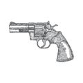 Hand Drawn Vintage Revolver Gun. Firearm, pistol sketch. Vector