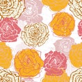 Hand drawn vintage roses seamless pattern in pink and orange