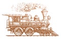 Retro train, side view. Hand drawn vintage steam locomotive in sketch style. Transport vector illustration Royalty Free Stock Photo
