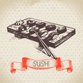 Hand drawn vintage sushi background