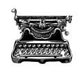 Hand-drawn vintage typewriter, writing machine. Publishing, journalism symbol. Sketch vector illustration Royalty Free Stock Photo