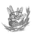 Hand drawn vintage vector illustration - Bakery Basket