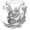 Hand drawn vintage vector illustration - Bakery Basket